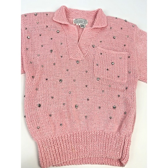 Vintage grandmacore Nannell sweater, faux diamond romantic pink Size S - Picture 5 of 9